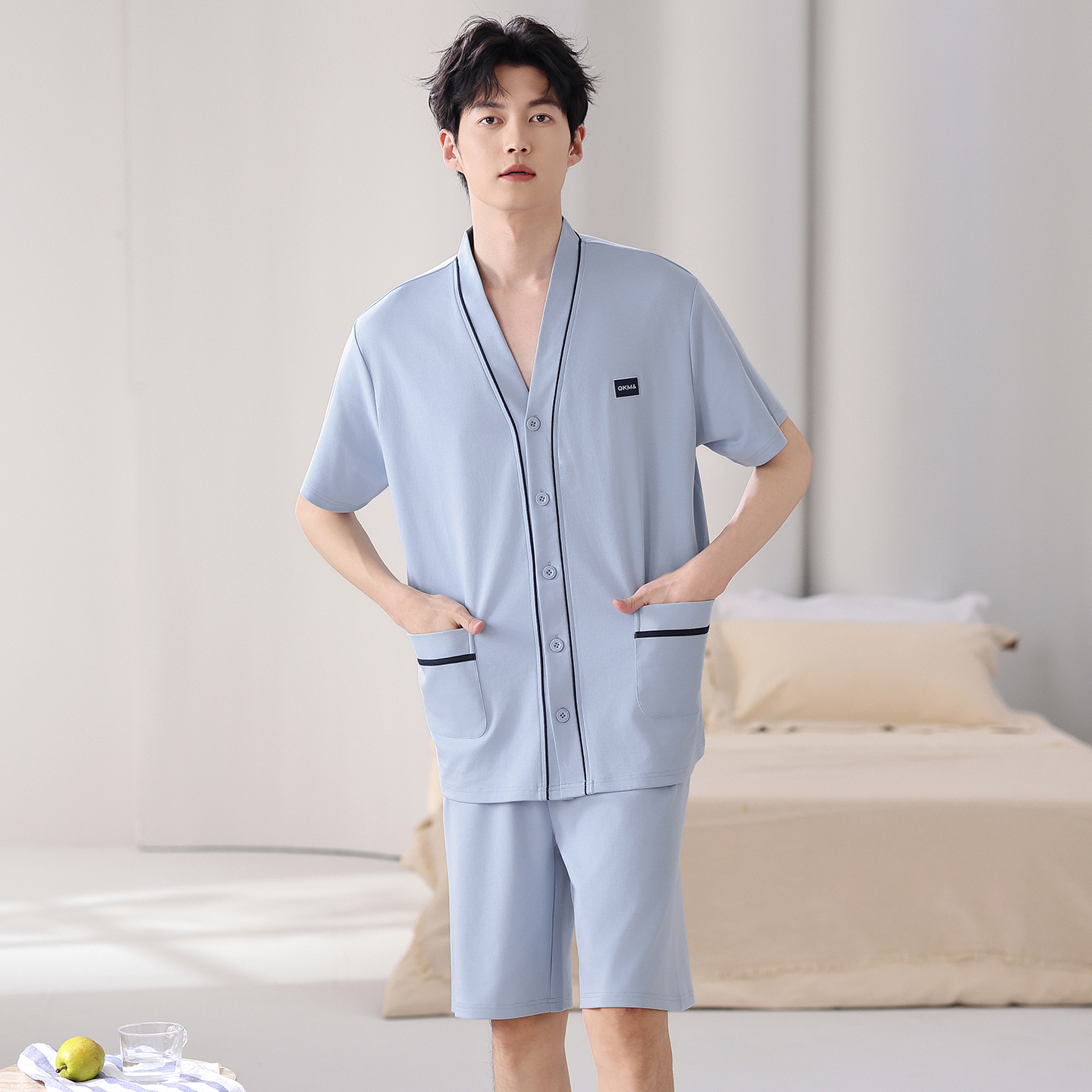 Kimono Yukata Cotton - Summer V-Neck Pyjamas Male 100% Cotton