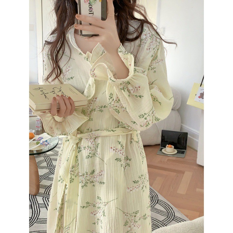 Kimono Yukata Cotton - Korean Ins Kimono Lotus Edge Bathrobe
