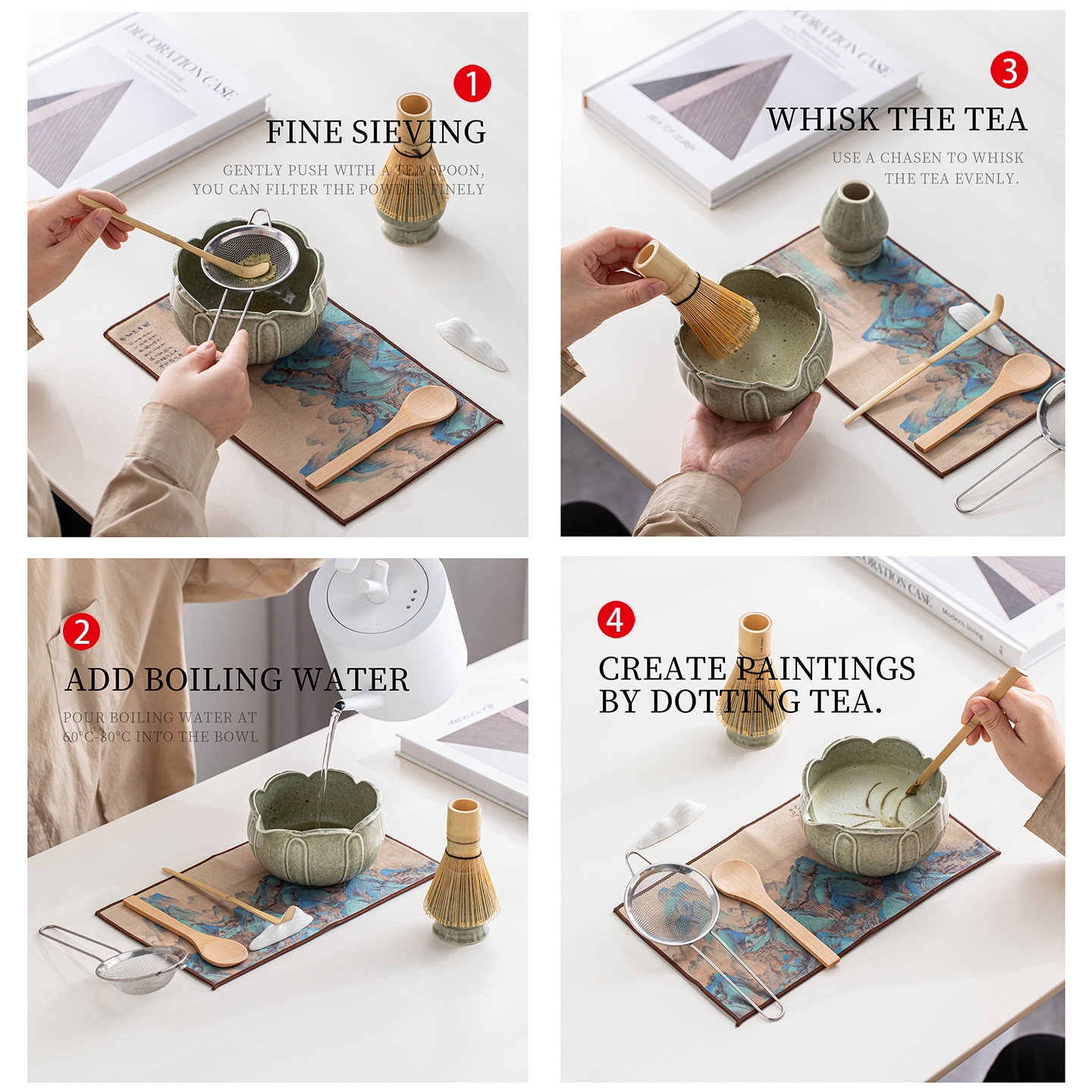 8PCS Lotus Pattern Matcha Tea  - مراجعة Matcha Bowl Chawan وسعره
