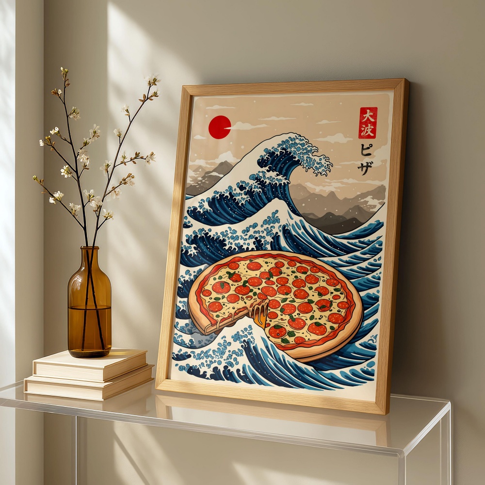 Japanese Pizza Wave Art Print  - مراجعة Japanese Food Lifestyle وسعره