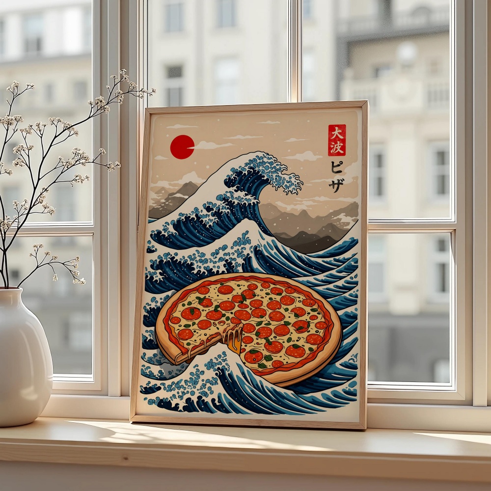 Japanese Pizza Wave Art Print  - مراجعة Japanese Food Lifestyle وسعره