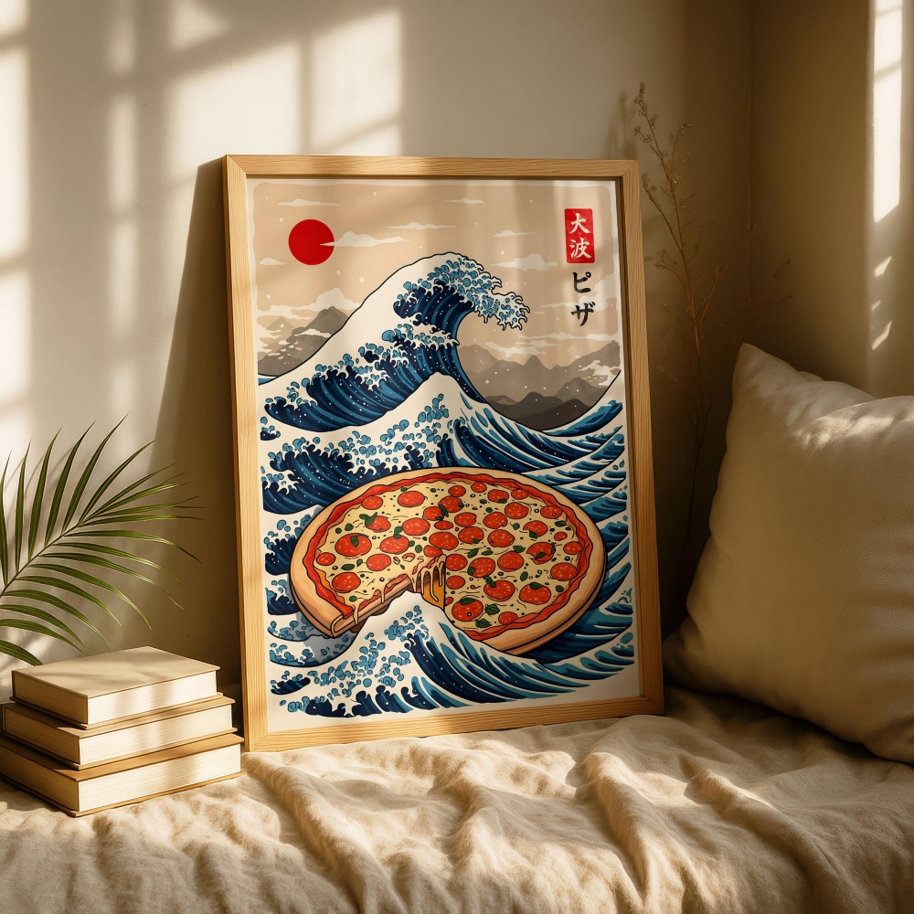 Japanese Pizza Wave Art Print  - مراجعة Japanese Food Lifestyle وسعره