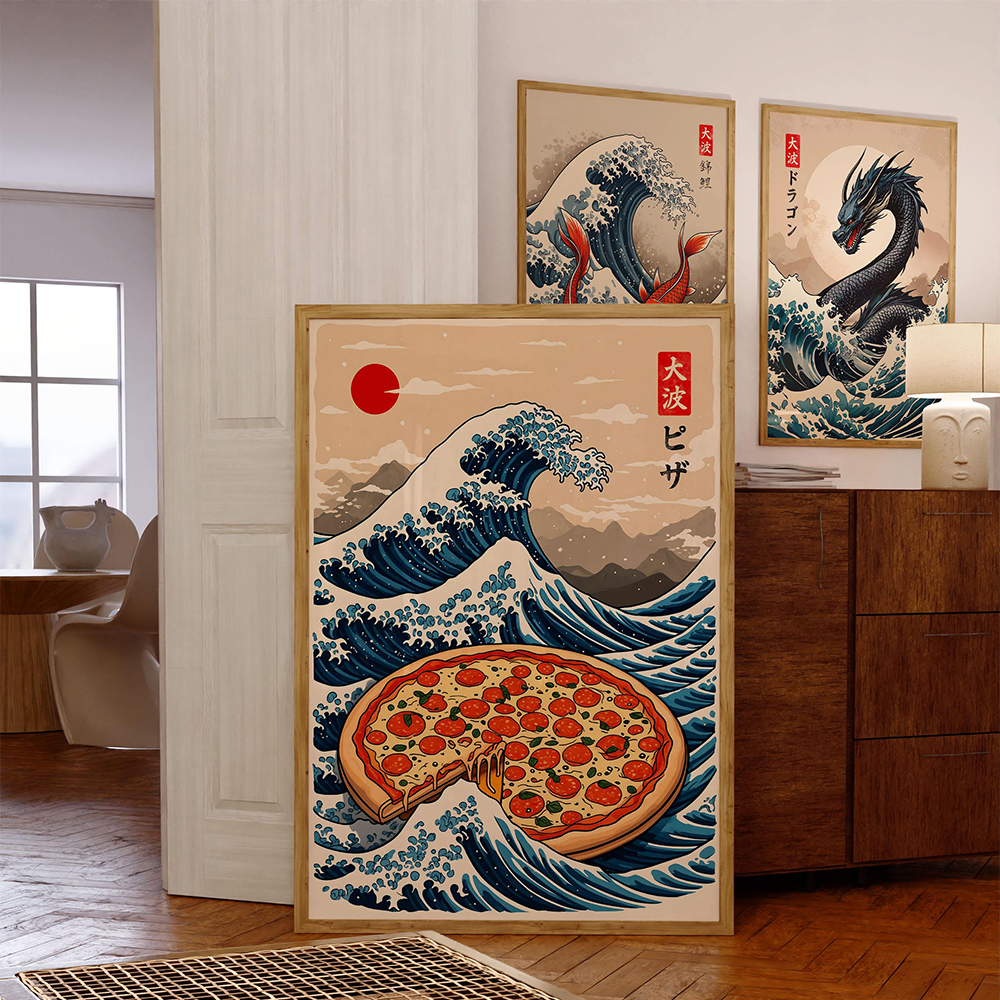 Japanese Pizza Wave Art Print  - مراجعة Japanese Food Lifestyle وسعره