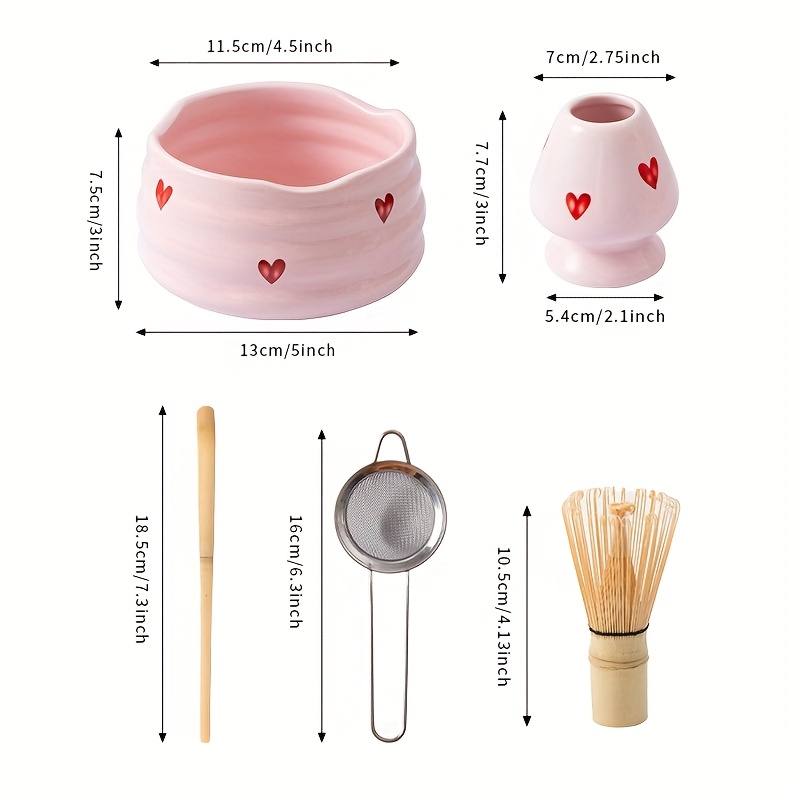 5pcs Pink Heart Decal Ceramic  - مراجعة Matcha Bowl Chawan وسعره