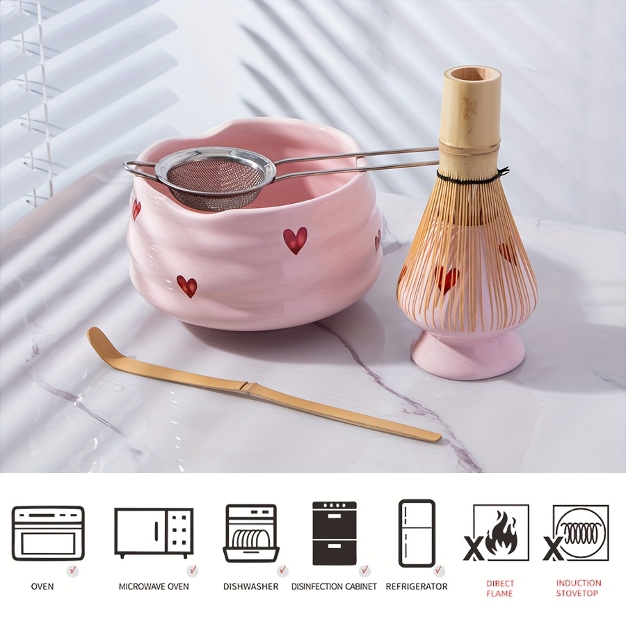 5pcs Pink Heart Decal Ceramic  - مراجعة Matcha Bowl Chawan وسعره